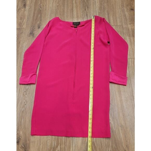 Silk Studio Silk Dress Sz 10‎ Long Sleeve Front Zip Satin Cuffs Fuschia Evening - Picture 12 of 13